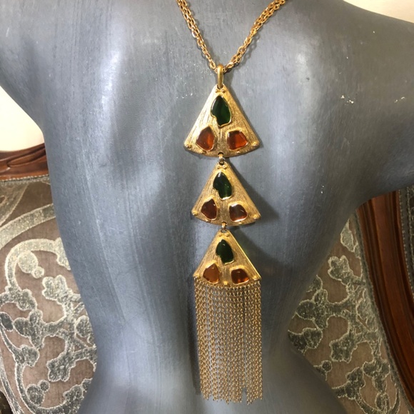 TRIFARI GOLD TONE GLASS CHAIN NECKLACE $650 - Picture 6 of 13